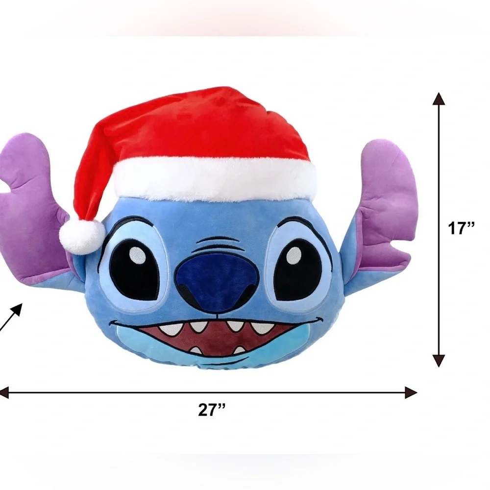 Disney Blue and Red Holiday Santa Hat Stitch Pillow